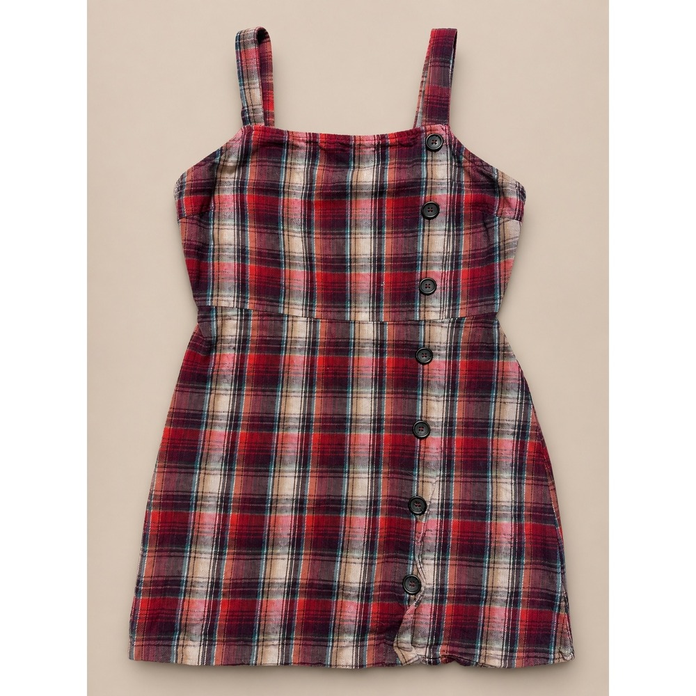 Wild Fable Red Tartan Plaid Pinafore Mini Dress Button Front M